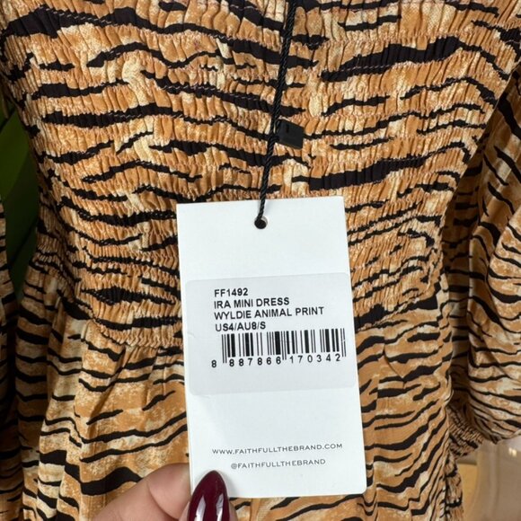 NWT Faithfull the Brand Animal Print Smocked Ira Mini Dress size 4 - Picture 8 of 11